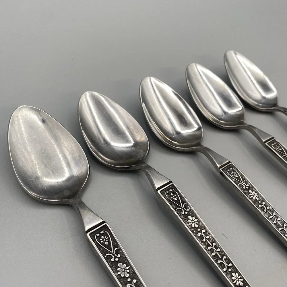 Vintage Riviera‎ Cordova Teaspoons 5pcs Stainless Japan Black Accent Plain Back